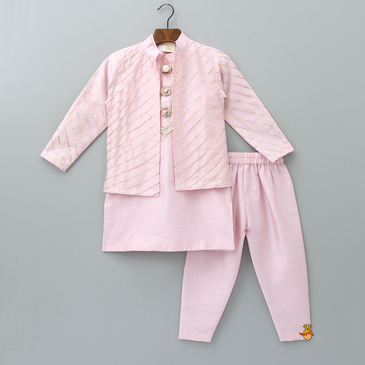 Pre Order: Exquisite Kurta With Gota Lace Detailed Jacket And Pyjama