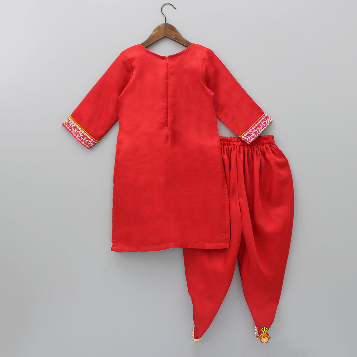 Exquisite Embroidered Red Kurti And Tulip Pant With Dupatta
