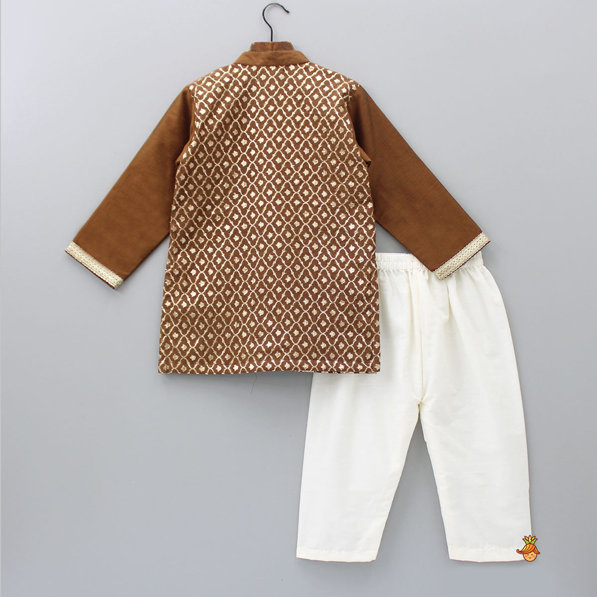 Ethnic Embroidered Brown Kurta With Pyjama