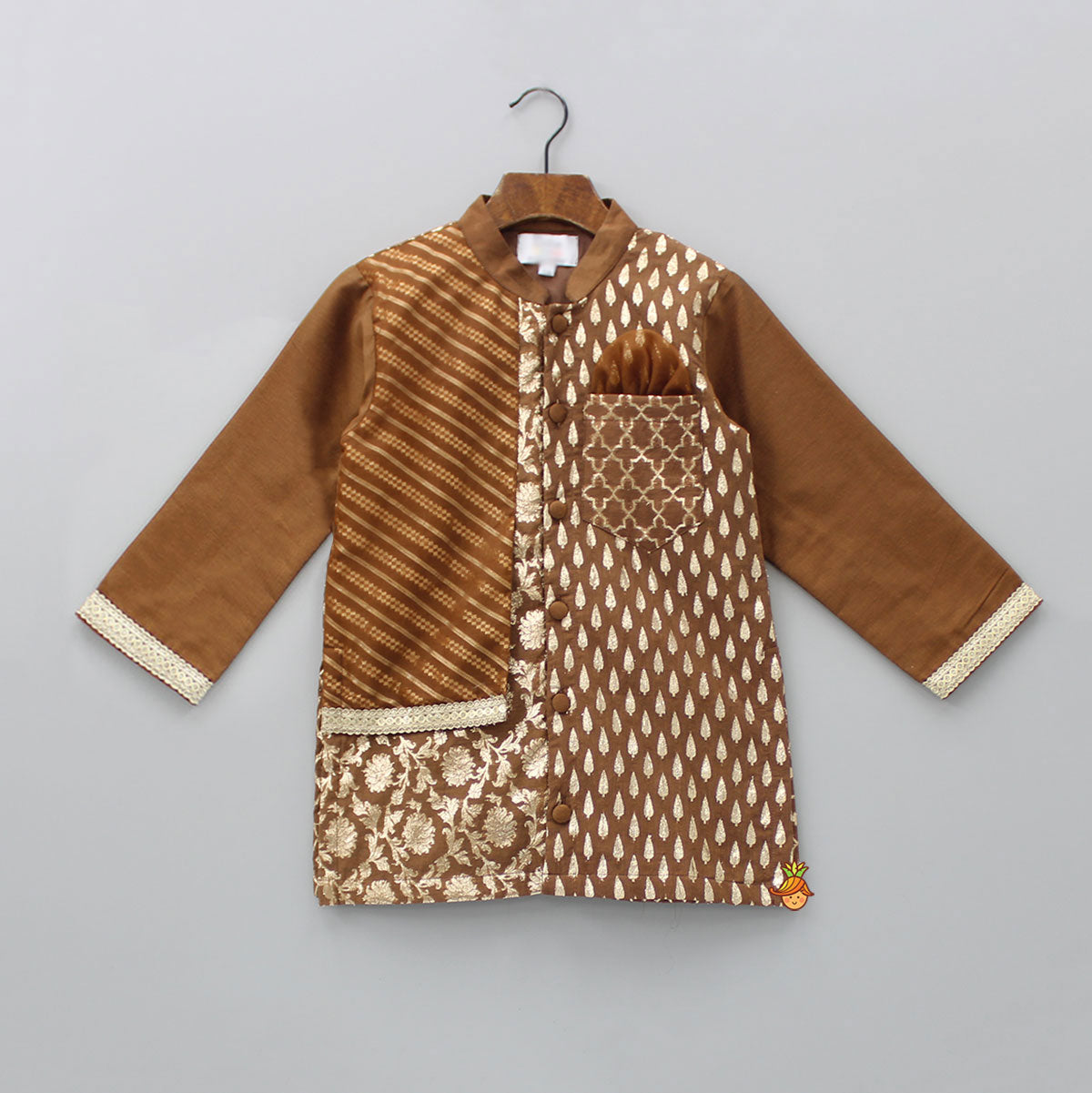 Ethnic Embroidered Brown Kurta With Pyjama