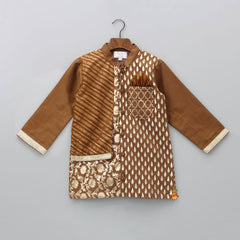 Pre Order: Ethnic Embroidered Brown Kurta With Pyjama