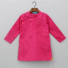 Pink Kurta With Vibrant Printed Jacket And Dhoti