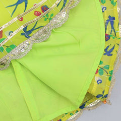Lace Detailed Yoke Printed Green Top And Sharara With Matching Dupatta