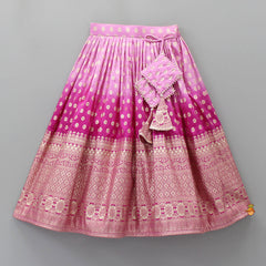 Pre Order: Splendid Embroidered Pink Top With Lehenga And Fringed Lace Dupatta
