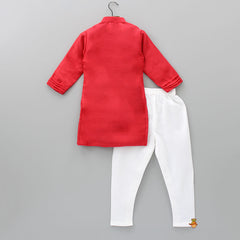 Pre Order: Exquisite Embroidered Pin Tuck Detailed Red Kurta With Pyjama