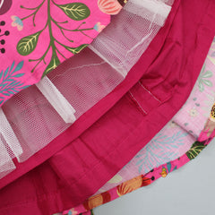 Pre Order: Vibrant Multicolour Floral Printed Pink Top And Lehenga
