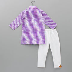 Leheriya Printed Mandarin Collar Purple Kurta With White Pyjama