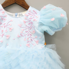 Pre Order: Pretty Beads Embroidered Pleated Bottom Blue Dress