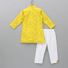 Pre Order: Elegant Leaves Embroidered Yellow Kurta With White Pyjama