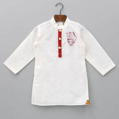 Pre Order: Ganesha Embroidered Off White Kurta And Dhoti