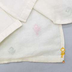 Pre Order: Ethnic Faux Mirror Embroidered Off White Kurta With Pyjama
