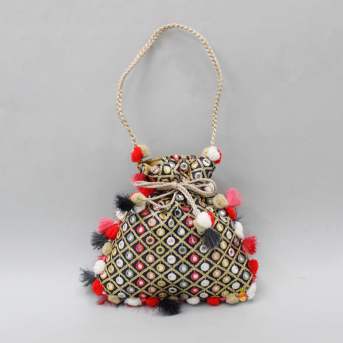 Pre Order: Stunning Faux Mirror And Sequins Work Potli Bag