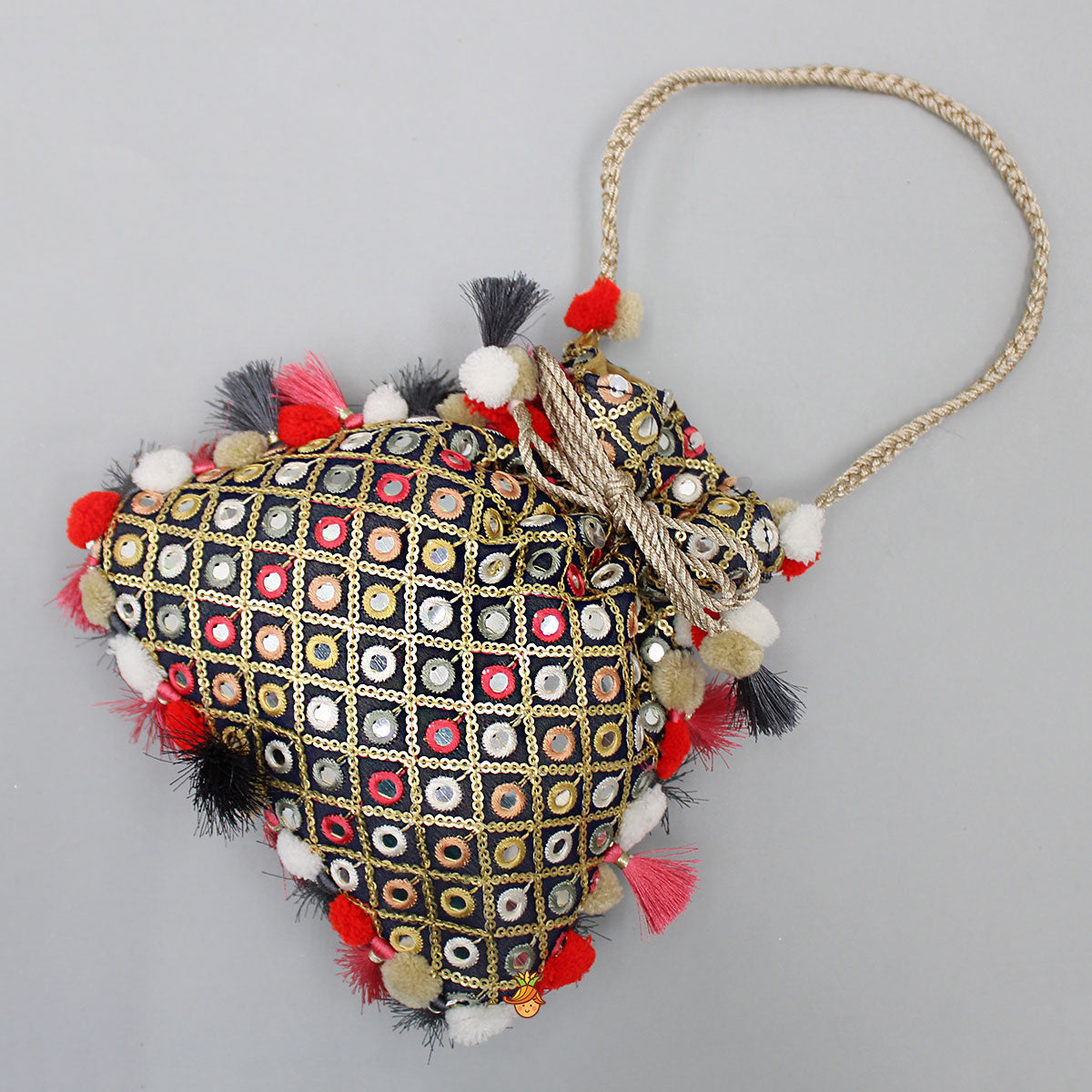 Stunning Faux Mirror And Sequins Work Potli Bag