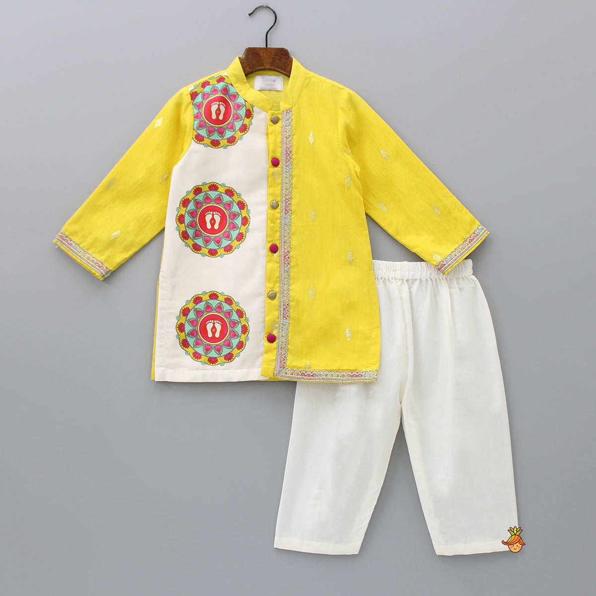 Ethnic Exquisite Yellow Kurta With Off White Pyjama