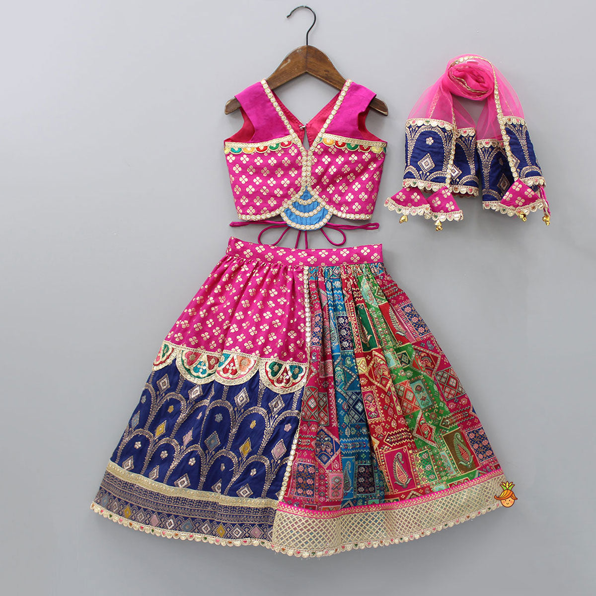 Pre Order: Stylish Embroidered Multicolour Top And Lehenga With Net Dupatta