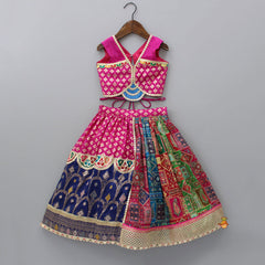 Pre Order: Stylish Embroidered Multicolour Top And Lehenga With Net Dupatta