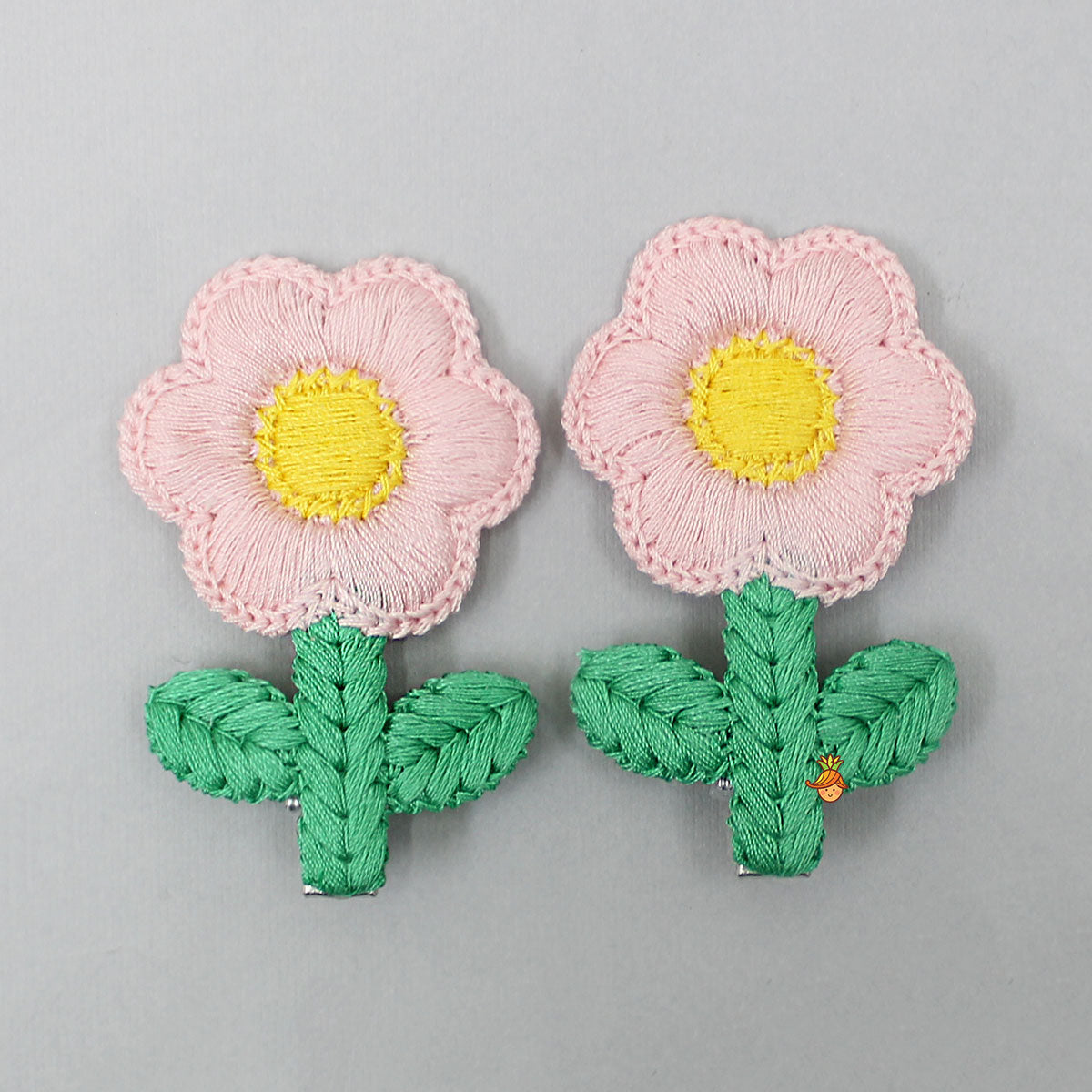 Cute Thread Embroidered Pink Flower Hair Clips