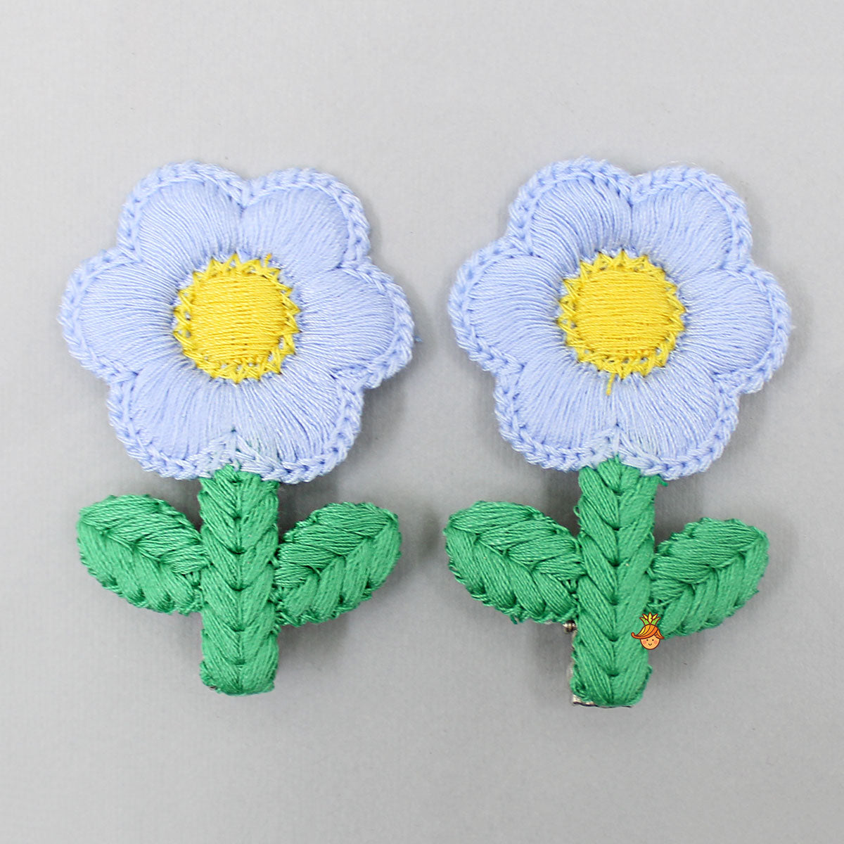Cute Thread Embroidered Blue Flower Hair Clips