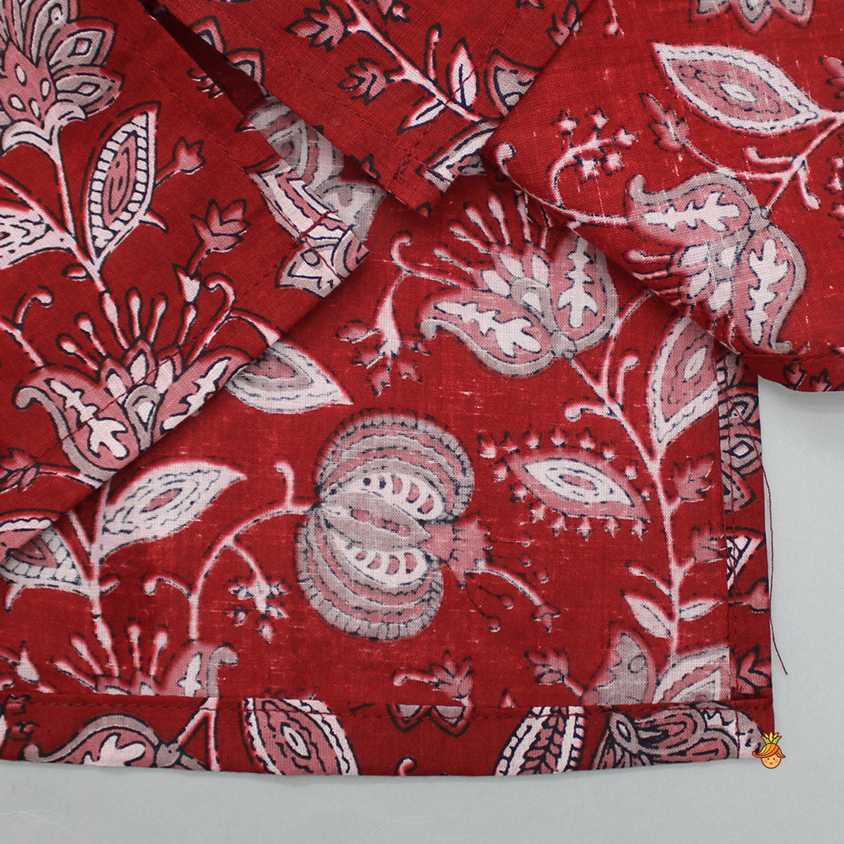 Floral Printed Red Lace Work Kurta And Pyjama