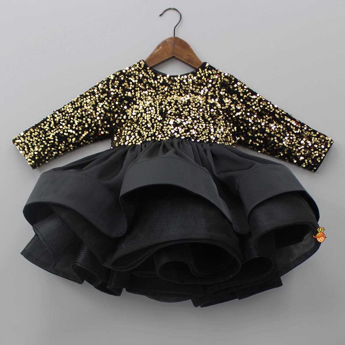 Pre Order: Dazzling Sequins Embellished Black Flared Dress
