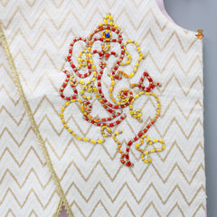 Pre Order: Orange Kurta With Ganesha Embroidered Jacket And Pyjama