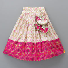 Pre Order: Beautiful Embroidered Pleated Hem Top And Lehenga With Net Dupatta