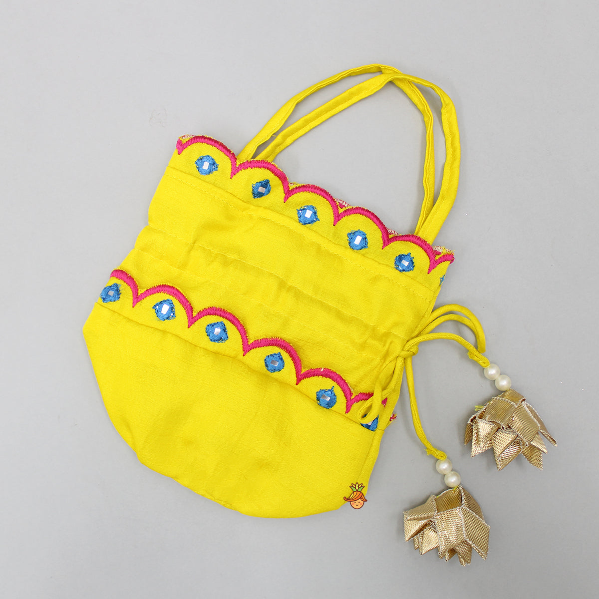 Buy Traditional India Handmade Gota Patti Work Yellow Potli Bag Golden Lace  Embroidered Drawstring Wristlets Pouch Handbag Bridal Wedding Gifts Online  in India - Etsy