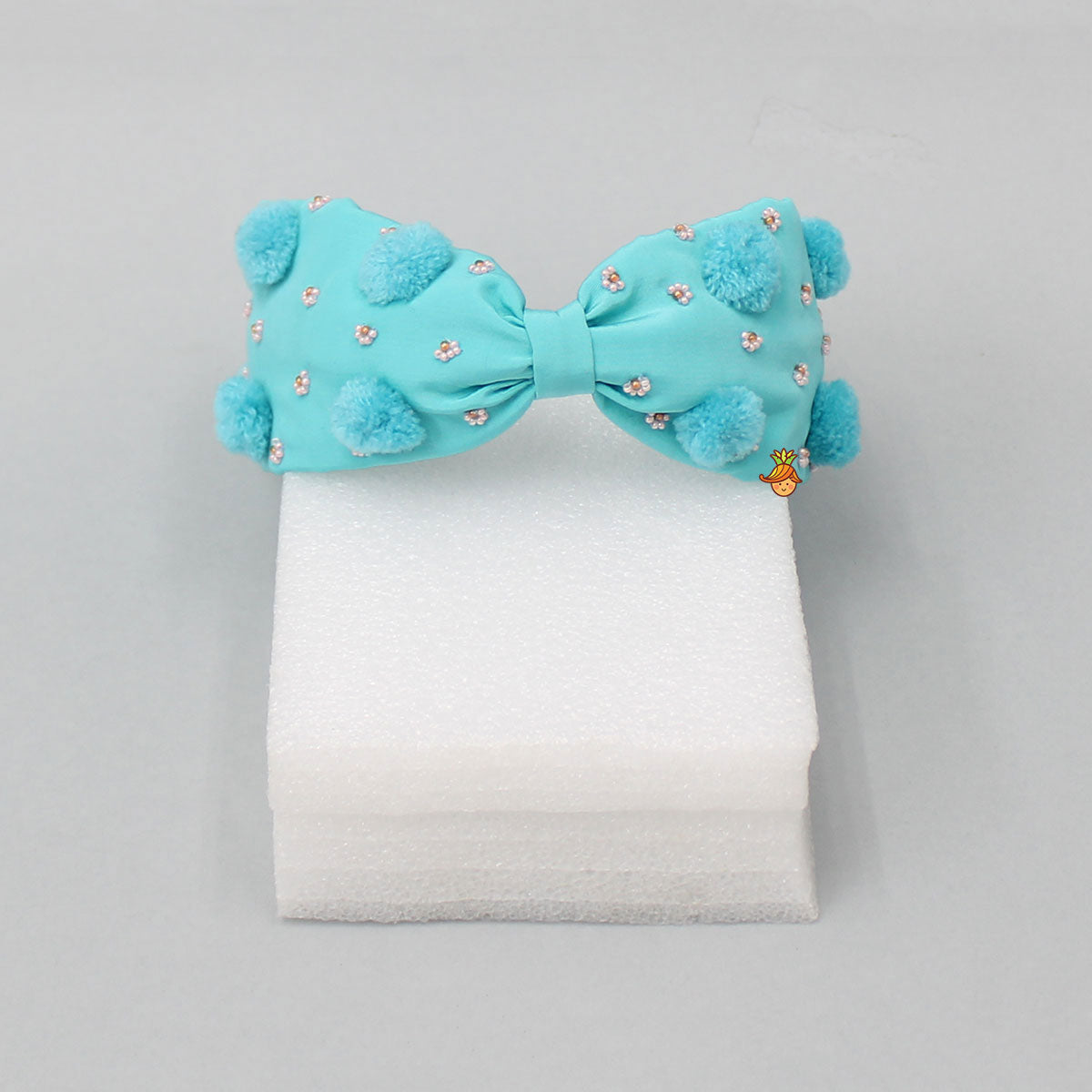 Cute Pom Poms And Beads Detailed Blue Hair Band