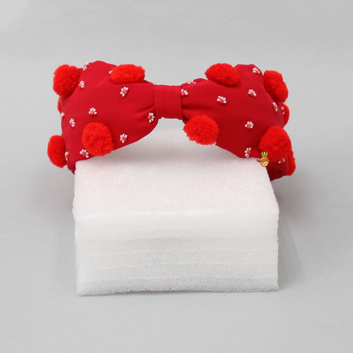 Pom Poms And Beads Embroidered Red Hair Band