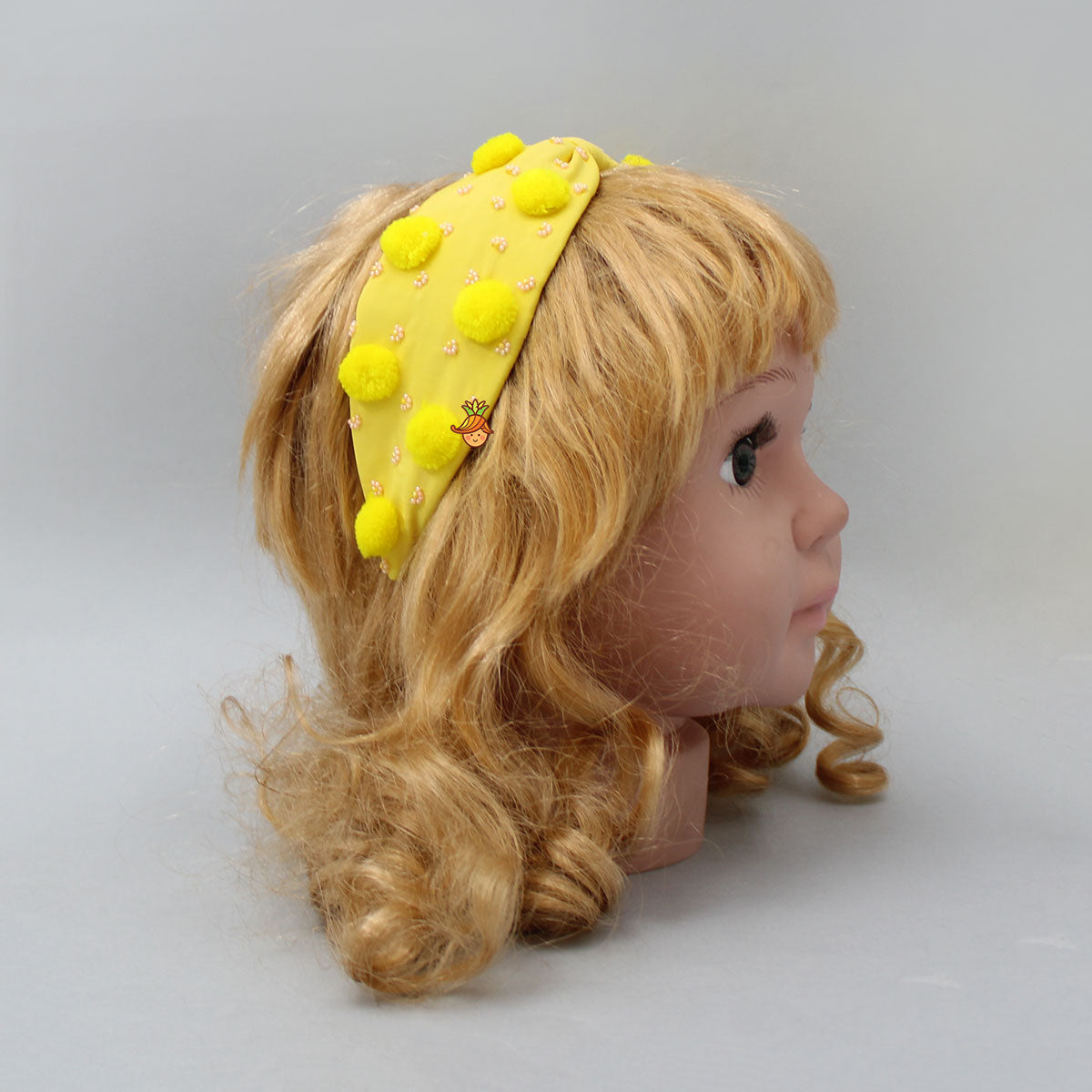 Cute Pom Poms And Beads Detailed Yellow Hair Band