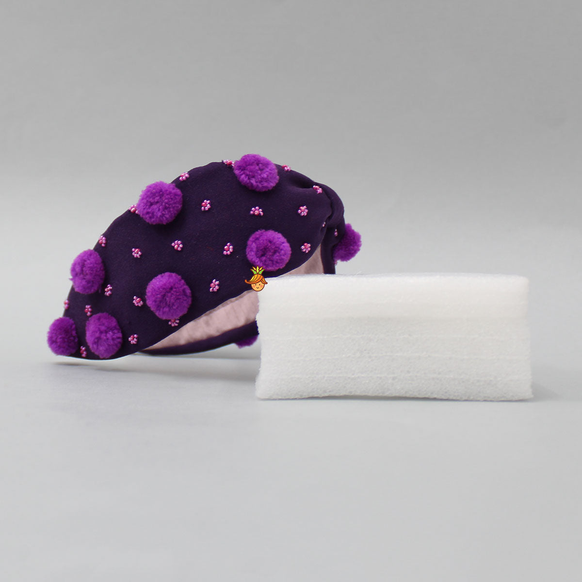 Pom Poms And Beads Embroidered Purple Hair Band