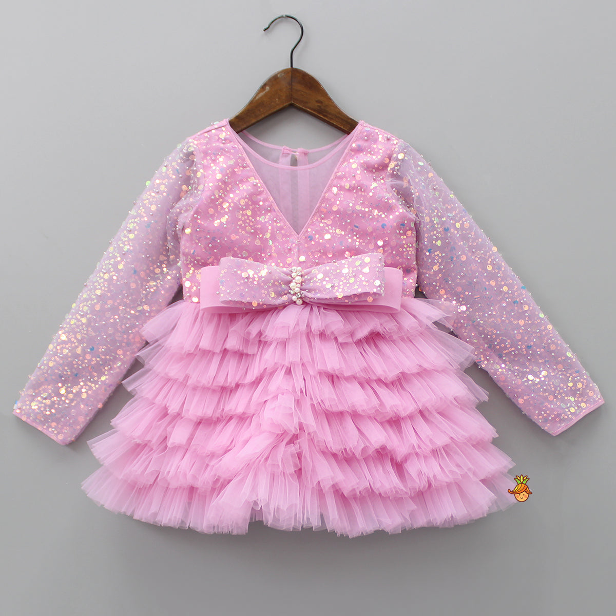 Sequins Beautified Layered Bottom Pink Dress