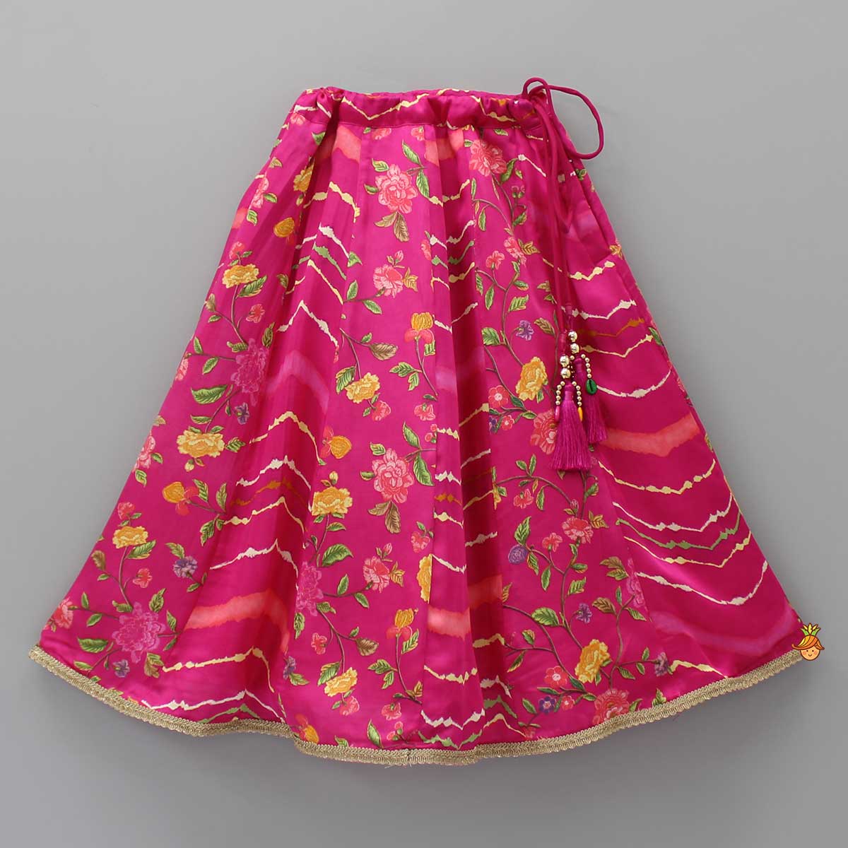 Floral Printed Stylish Pink Top With Lehenga And Net Dupatta