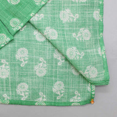 Ethnic Printed Green Kurta With Jacket And Pyjama