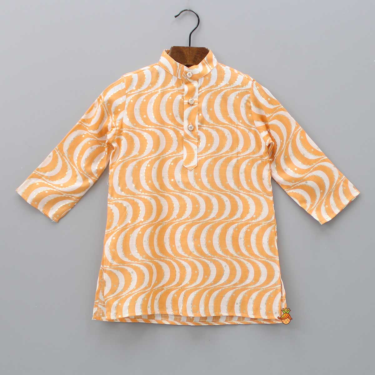 Ethnic Printed Orange Kurta With Jacket And Pyjama