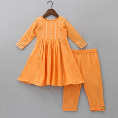 Pre Order: Beads Adorned Orange Kurti And Pant With Dupatta