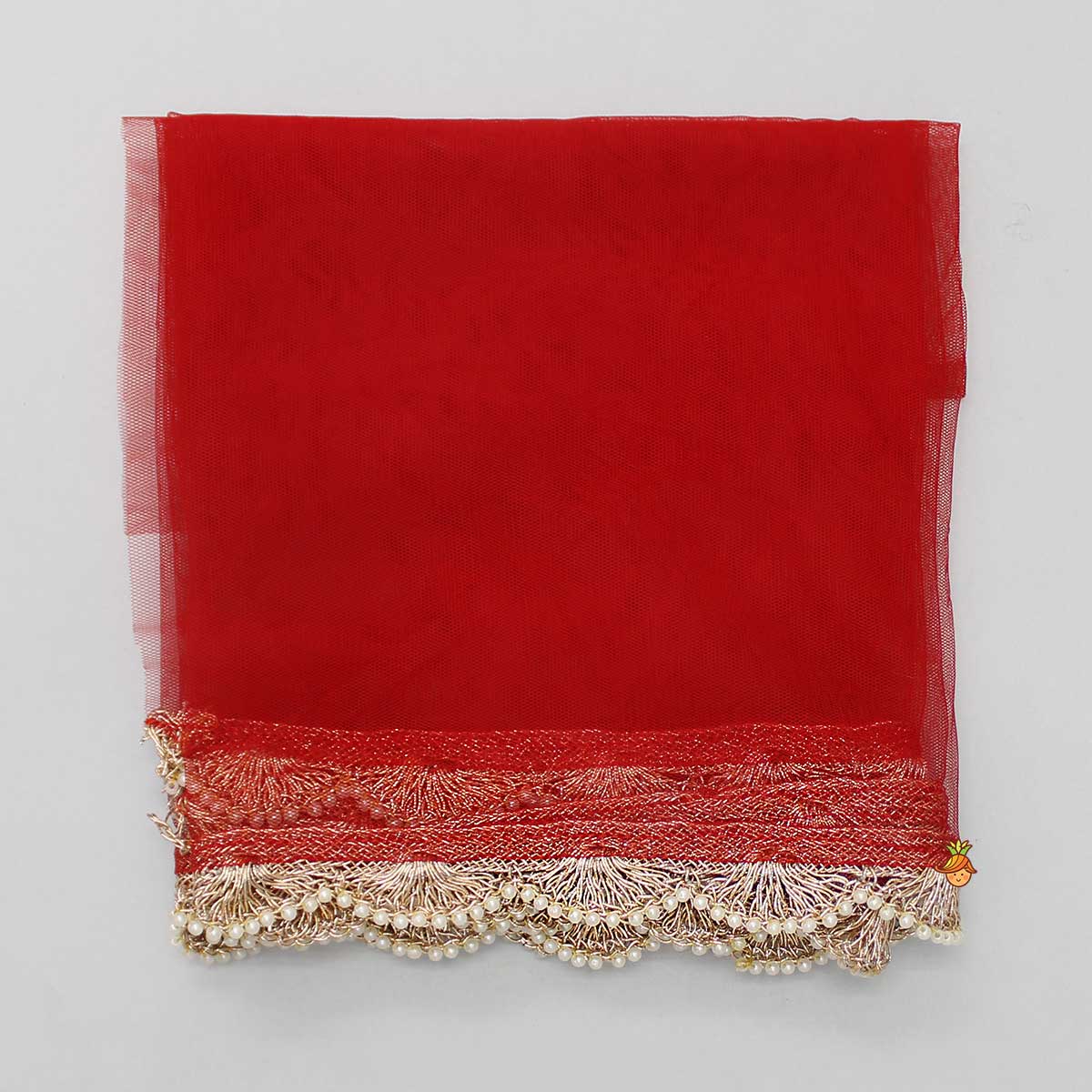 Faux Mirror Work Red Top With Bandhani Printed Lehenga And Dupatta