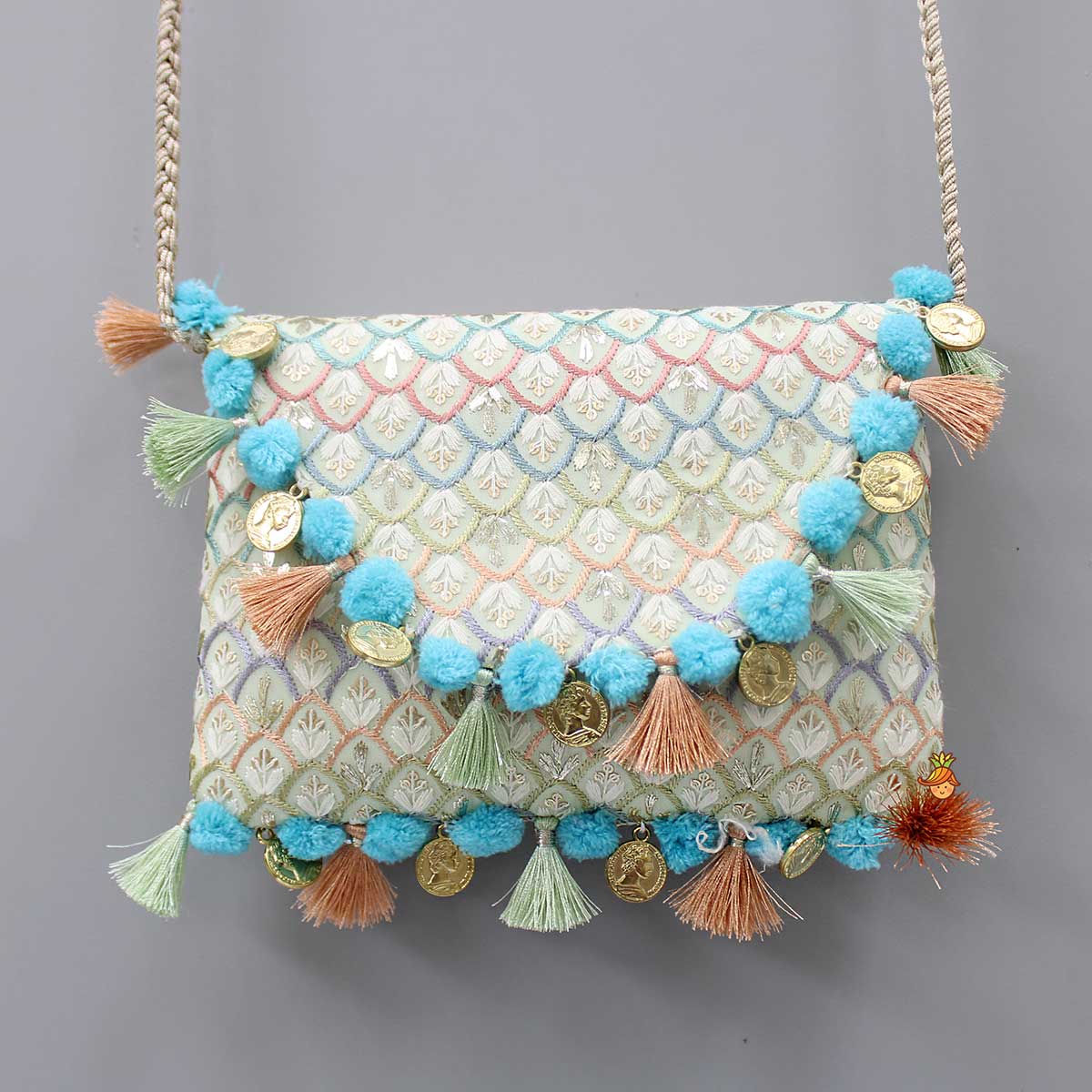 Beautiful Embroidered Sling Bag With Braided String