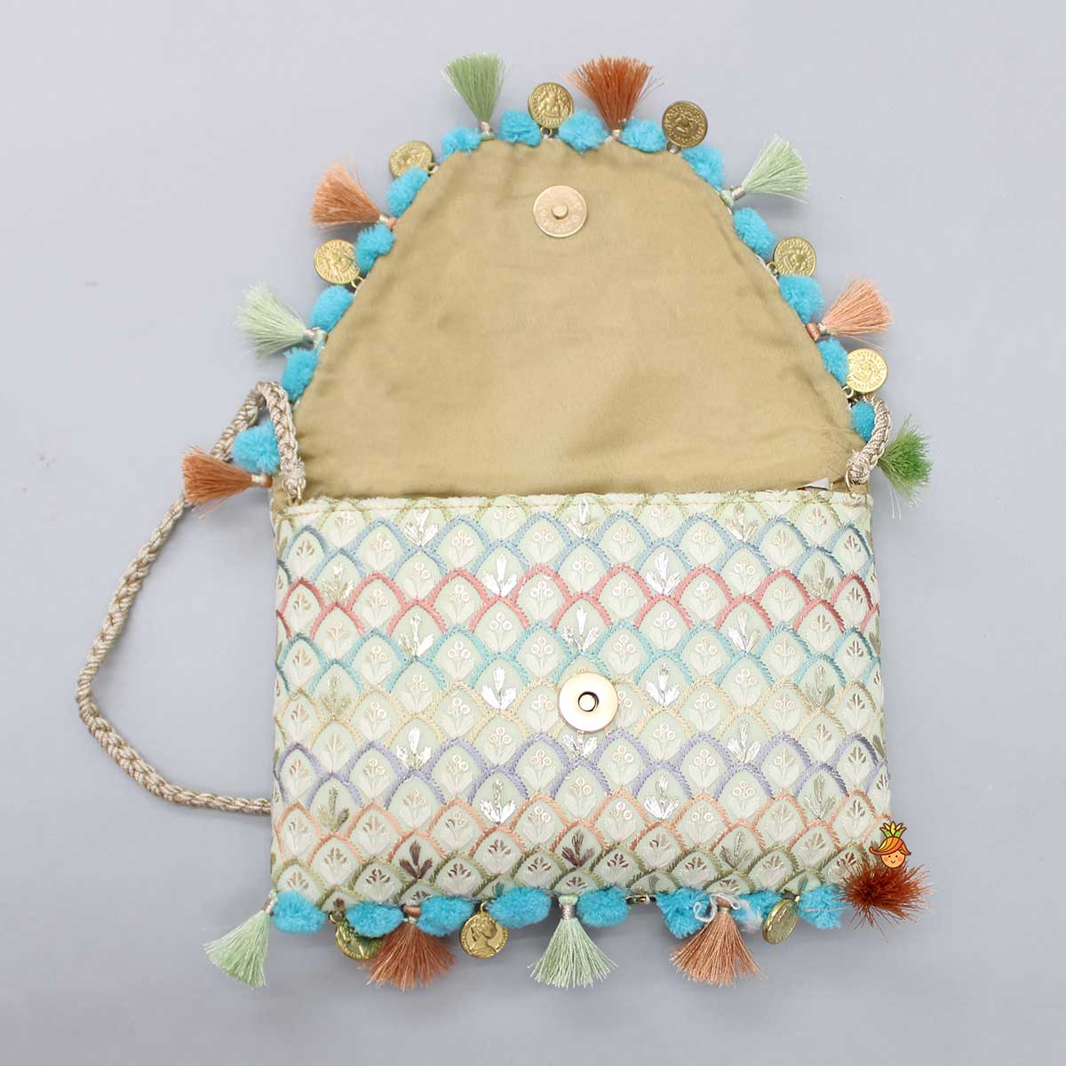 Beautiful Embroidered Sling Bag With Braided String