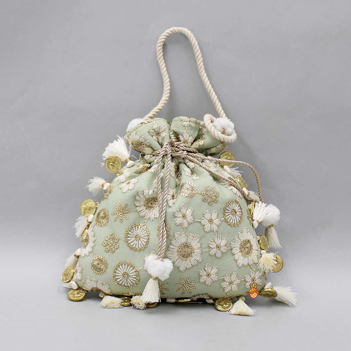 Pre Order: Fabulous Embroidered Green Potli Bag