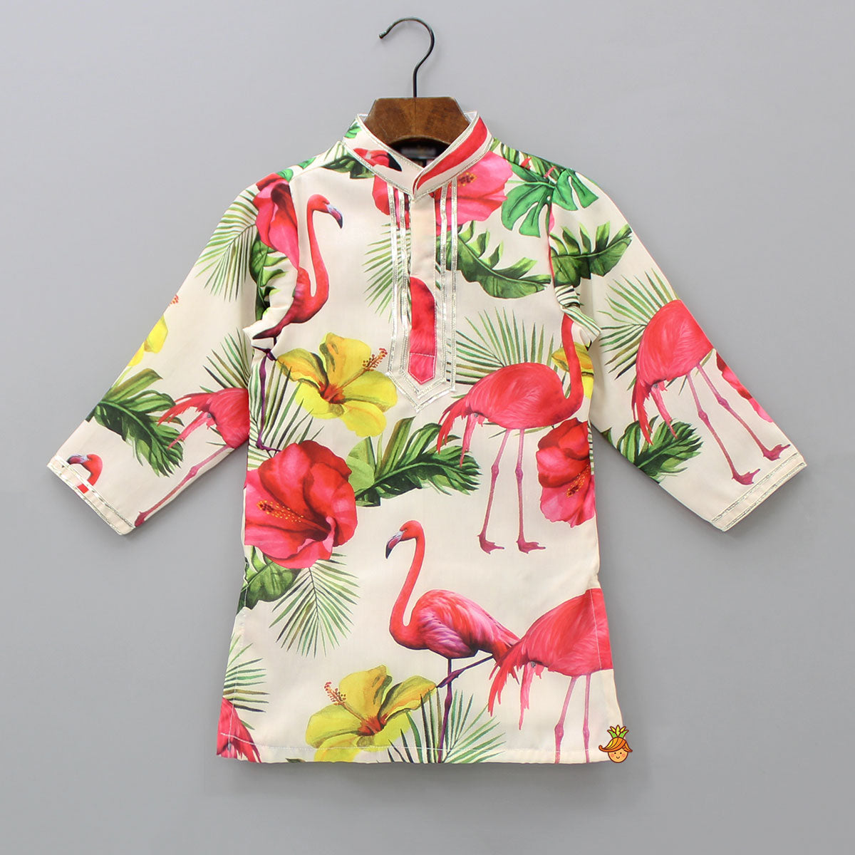Tropical Floral And Swan Printed Kurta With Pyjama