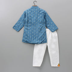 Blue Floral Thread And Sequin Work Kurta And Pyjama