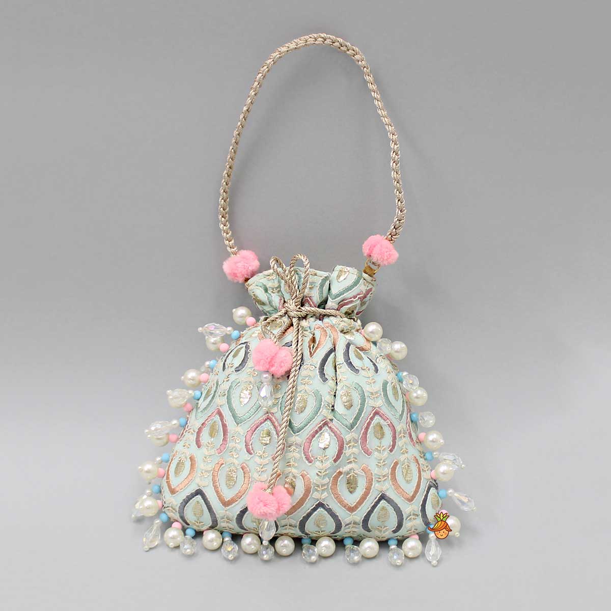 MULTI LEHRIYA JEWELLRY DESIGN Wedding Hand Crafted GOTA Potli Bag With  Beaded Chain For Women|| Evening Bags|| Embroidery Handbag