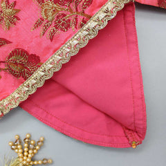 Chanderi Printed Pink Top And Matching Tassels Detail Lehenga