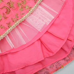 Chanderi Printed Pink Top And Matching Tassels Detail Lehenga