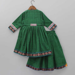 Side Knotted Green Kurti And Palazzo With Blue Bandhani Printed Dupatta
