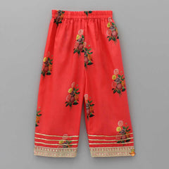 Pre Order: Floral Printed Peplum Style Red Top With Pant