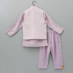 Pre Order: Pure Tissue Mandarin Collar Lilac Kurta With Open Jacket And Pyjama