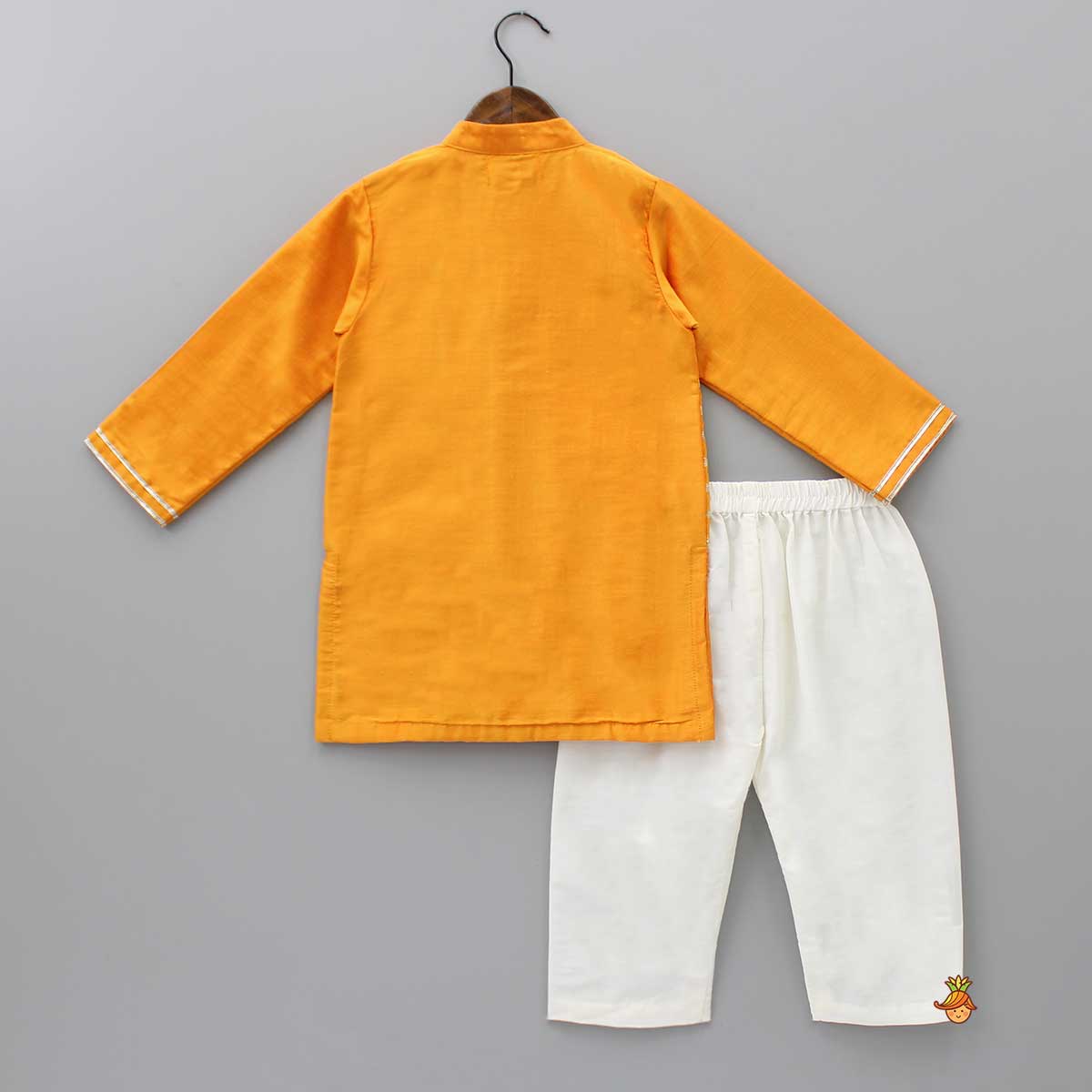 Attached Flap Orange Kurta And Off White Pyjama