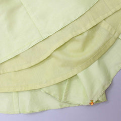 Pre Order: Short Sleeves Green Kurti And Sharara With Pink Net Dupatta